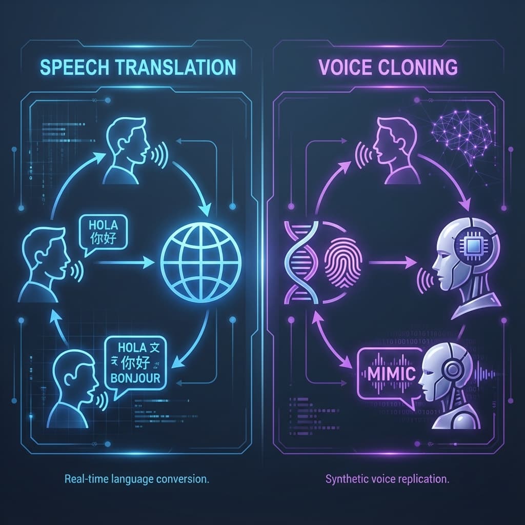 Speech Translation vs Voice Cloning Comparison Diagram