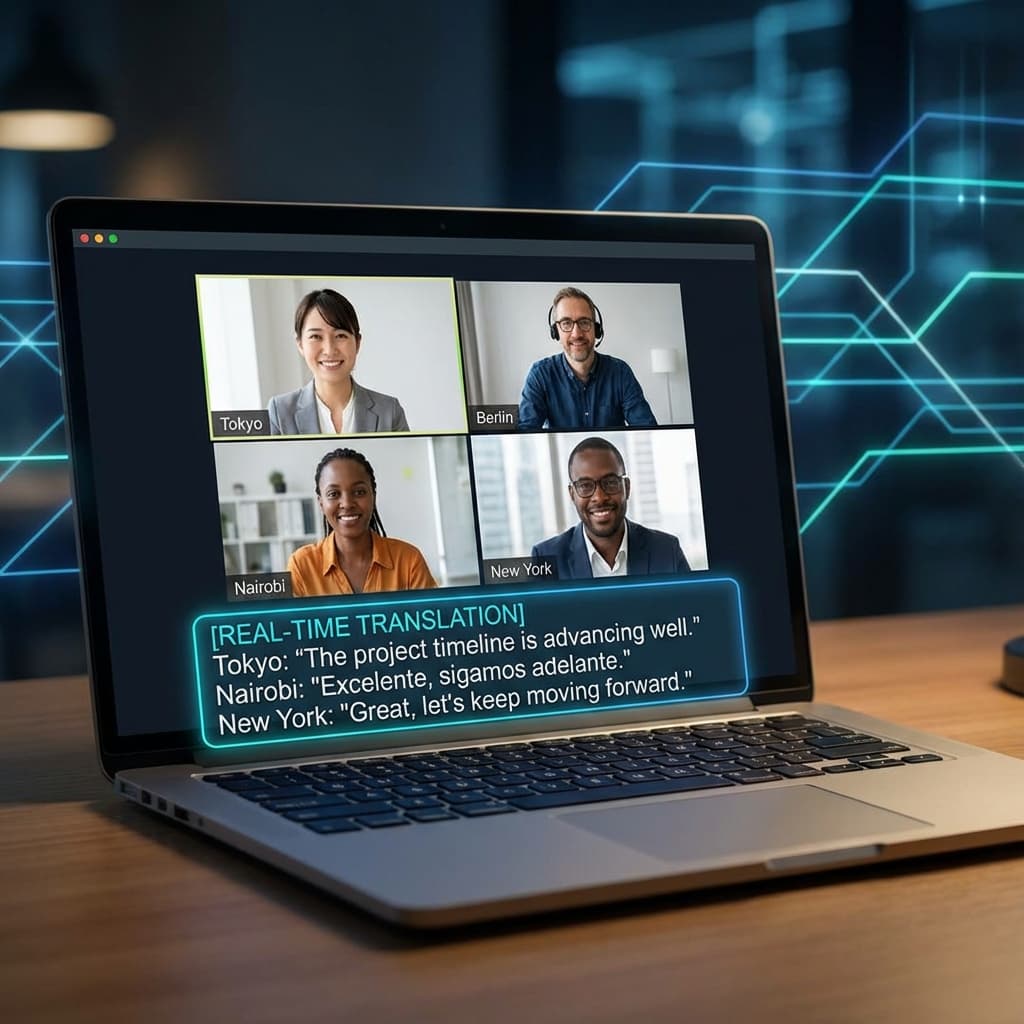 Video Conference AI Translation Illustration